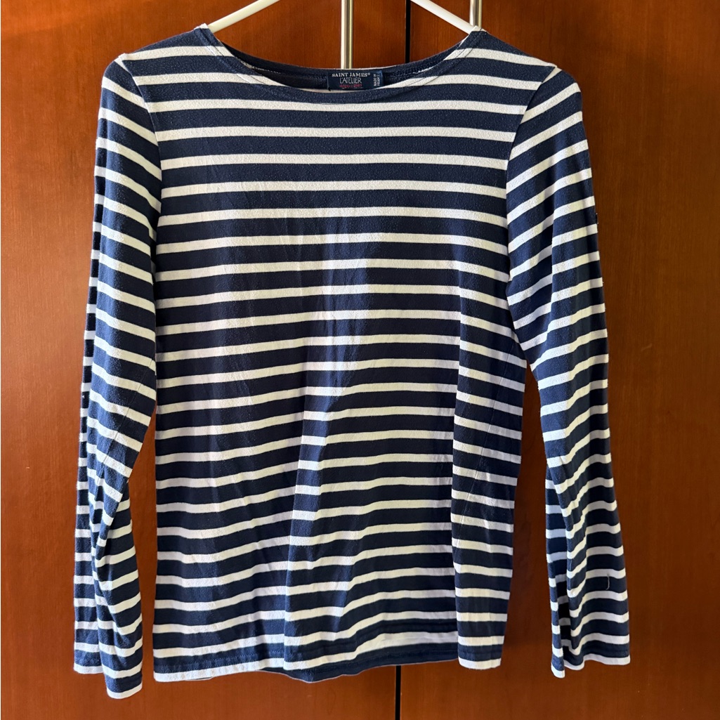 Saint James Minquidame Classic Navy And White Striped Top Tee Sz Xs